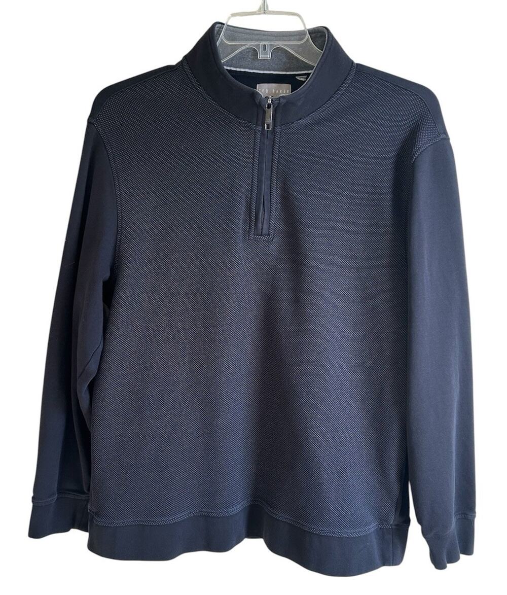 Ted Baker Mens XL Black Textured Quarter Zip Mock Neck Pullover Sweater Classic - Picture 1 of 11